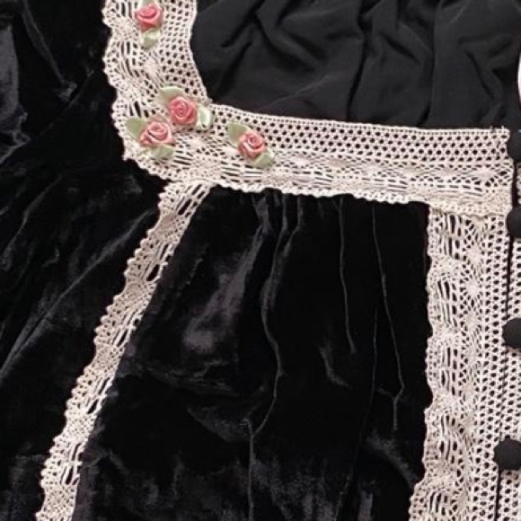 New Free People Black Velvet Twyla Lace-Trim XS Pink Roses Peasant Relaxed Top - Picture 9 of 9